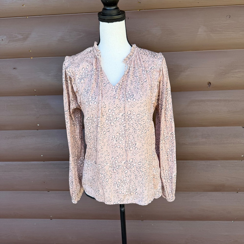 Dolan Left Coast Collection Blouse Womens XS Pink Leopard Print Ruffle V-Neck
